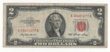 USA STATI UNITI 2 DOLLARI  BOLLINO  ROSSO 1953