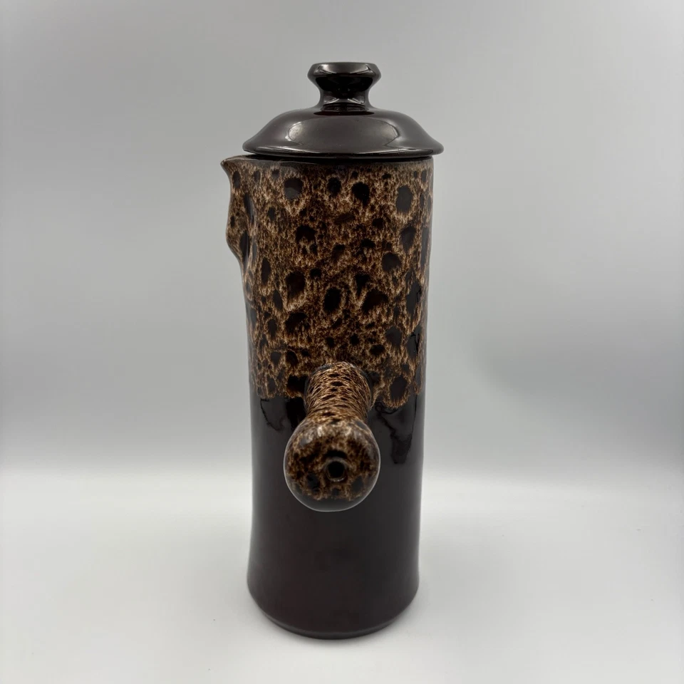 Vintage Brown Drip Glazed Coffee Pot Mugs Jug And Sugar Pot w/ Lid Honeycomb - Image 3 of 4