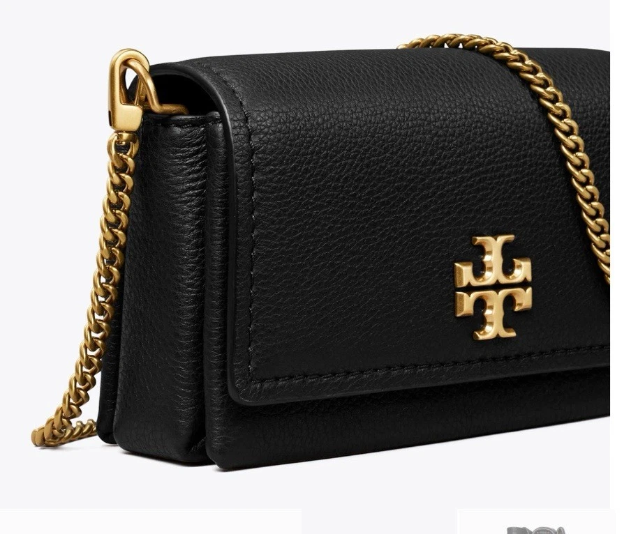 Borsa a tracolla Tory Burch Thea pieghevole in pelle nera oro ottone hardware usata in ottime condizioni