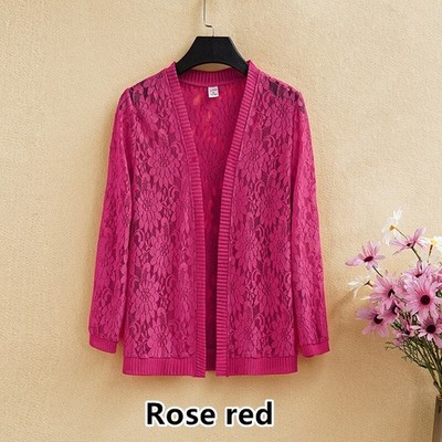 Damen Coatigan Strickjacke Blumen Spitze Häkeloptik Kurz Kimono Kappe Neu