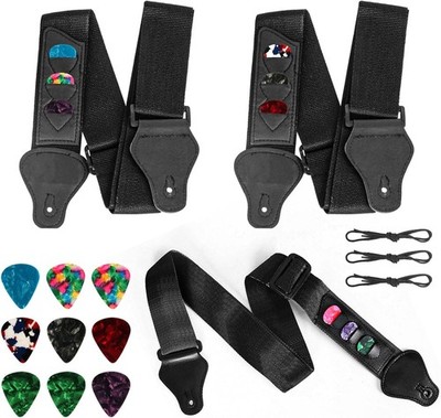 3 Stück Gitarrengurte, geflochtene verstellbare Gitarrengurte Schultergurt mit 9 Plektren 