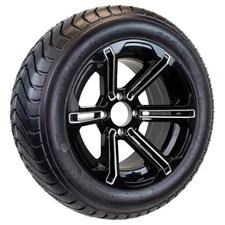 eCustomrim 215/50-12 Trailer Golf Cart ATV Offroad Tire 12X7 Gloss Black Rim B9