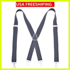 Mens Suspender Heavy Duty X-Back 1.4 Inch Solid Color Adjustable Braces with ...