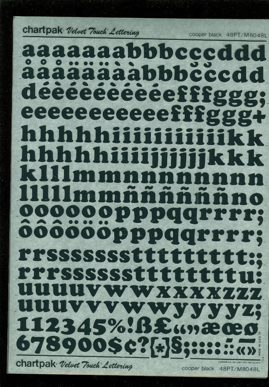 c. Chartpak Velvet Touch Lettering 1 Sheet Wide Variety Choice Use Drop