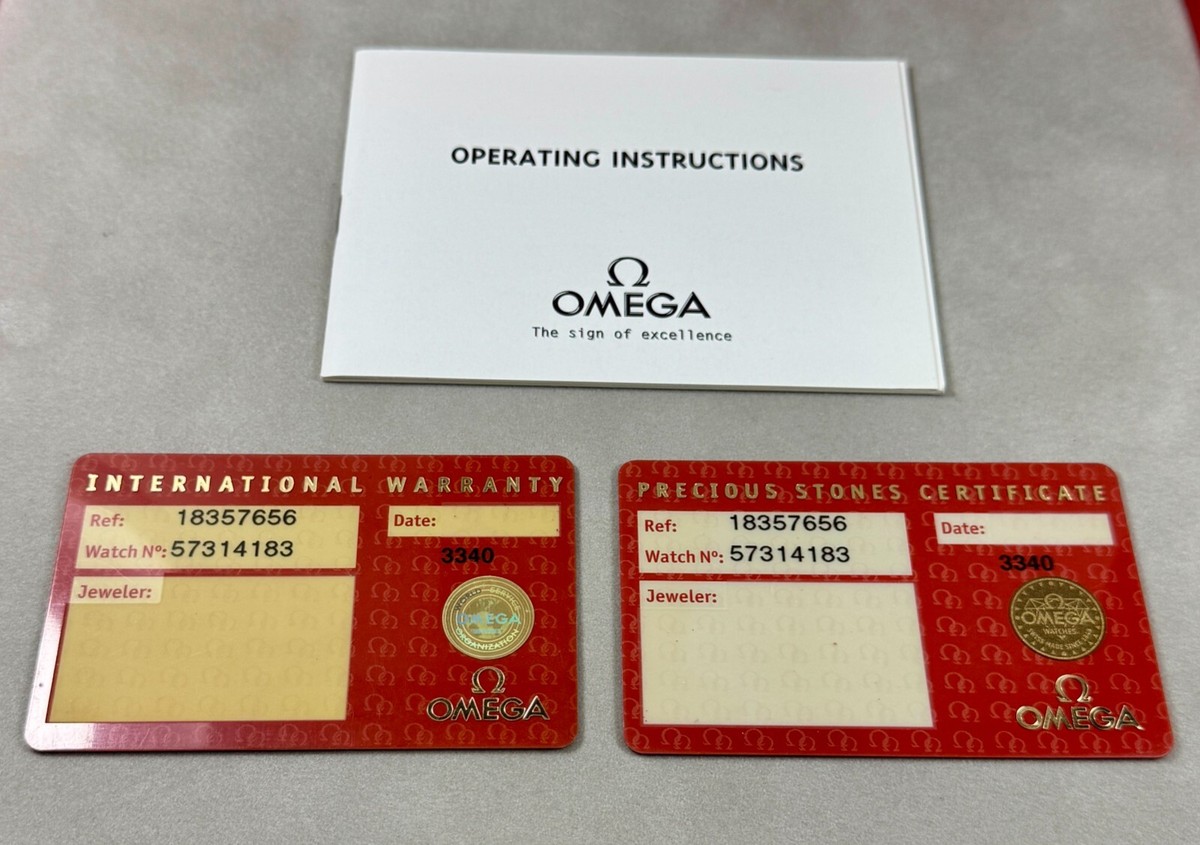 Omega Watch International Warranty Card, Precious Stones 