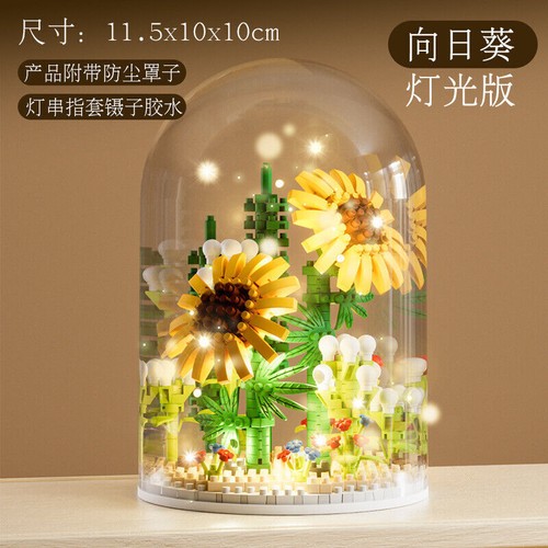 Hágalo usted mismo ramo de flores rosa orquídea girasol bloques de construcción adorno con LED - Imagen 31 de 31