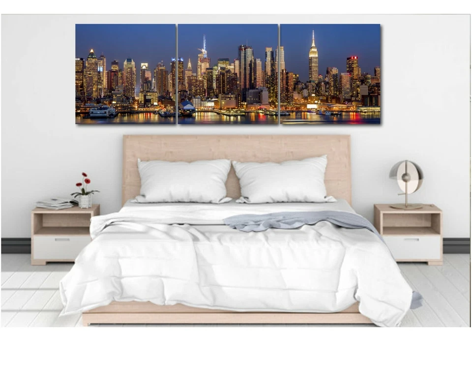 Cuadro panorámico de horizonte nocturno de la ciudad de Nueva York impresión en lienzo decoración del hogar arte de pared Foto 4 de 4