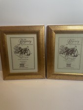 Vintage look wall / tabletop solid wood gold photo frame pair set country house