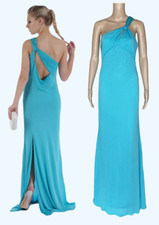 New Versace Turquoise Blue One Shoulder Long Dress Gown 42 - 6