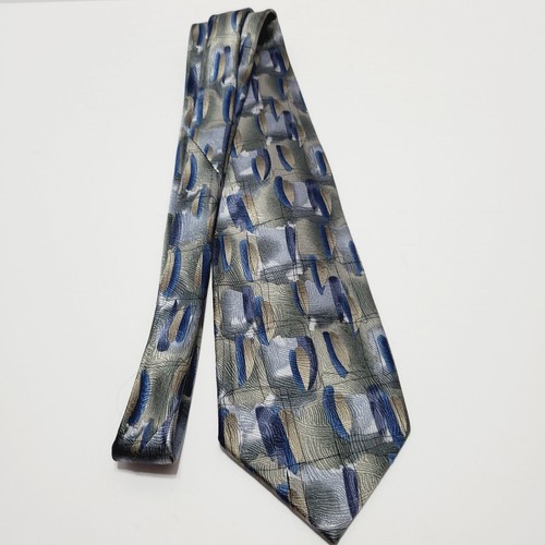 J. Garcia Necktie Blu & Silver Abstract Pattern Silk Neck Tie Red Meadow - Picture 2 of 5