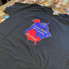 1990s Don't Panic JesusLand Canada Funny Political Cartoon T-shirt Vintage Tee