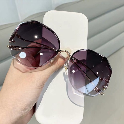 Women Fashion Oversized Outdoor Gradient Shades UV400 Glasses Rimless Sunglasses - Picture 19 of 19