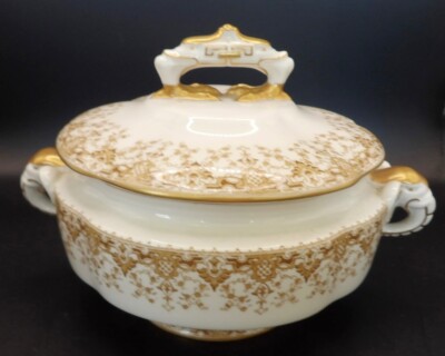 1870s Royal Worcester Sauce Tureen Brown Gold Elephant and Duck Handles