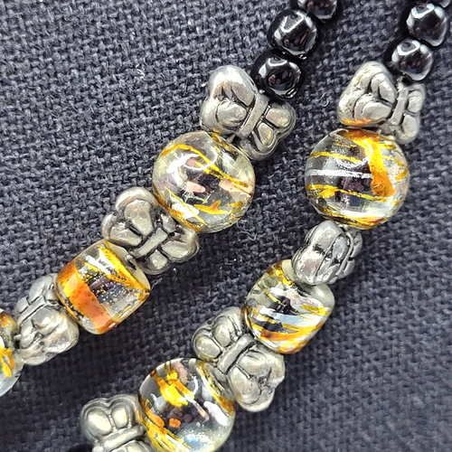 Handcrafted Art Glass Splatter Bead w Black Silver Tone ID Badge Holder Necklace - Picture 15 of 23