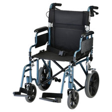 NOVA Lightweight Transport Chair w/ Locking Hand Brakes, 12 Rear Wheels, Blue