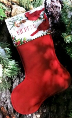 Cross Stitch Christmas STOCKING Red Cardinals PATTERN Pine Cones Barbara Baatz 