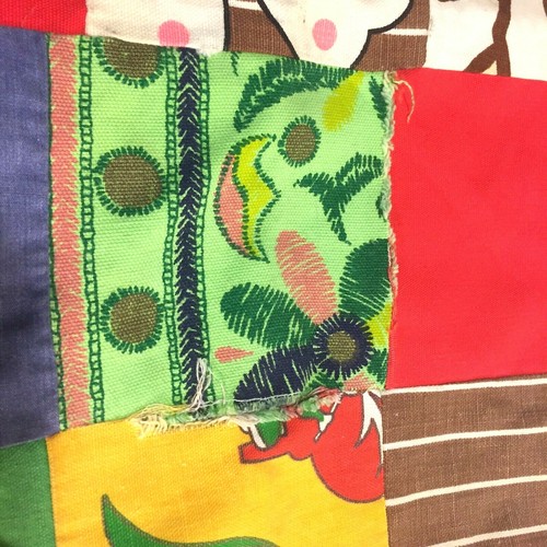 Vtg MCM Material Small Block Patchwork Baby Doll Blanket Throw Handmade CROSS - Picture 8 of 11