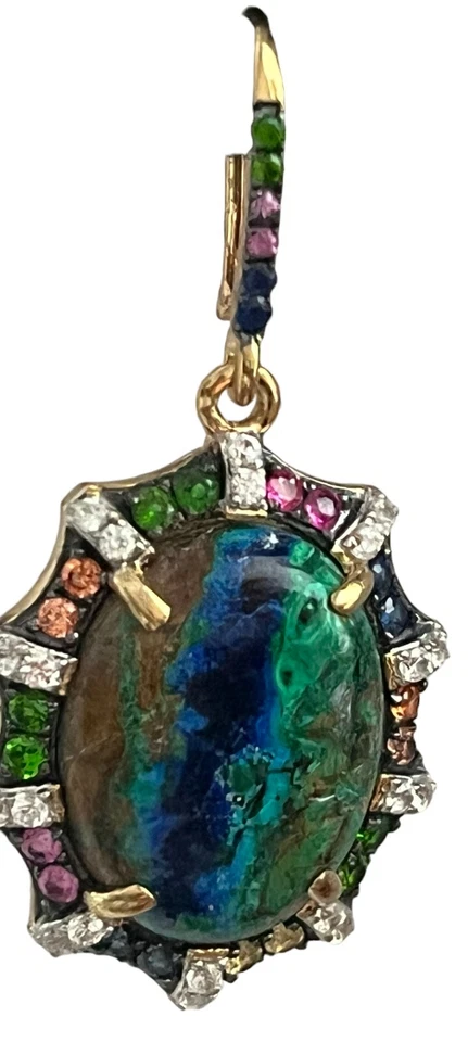 稀有 Azurite 孔雀石蓝宝石扇贝 SS 金包耳环 $599 — 第 3/4 张图片