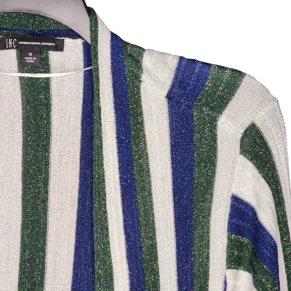 Suéter abierto largo brillante metálico a rayas INC para mujer 1X Foto 4 de 4