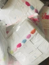 Pottery Barn Bright Pom Pom Bedskirt Full Tassel Bed Skirt Palm Beach Kids New🦩