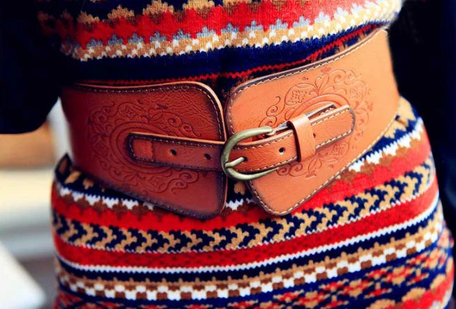 Women Classic Super Wide Faux Leather Totem Print Elastic Stretchy Corset Belt - image 4 of 4