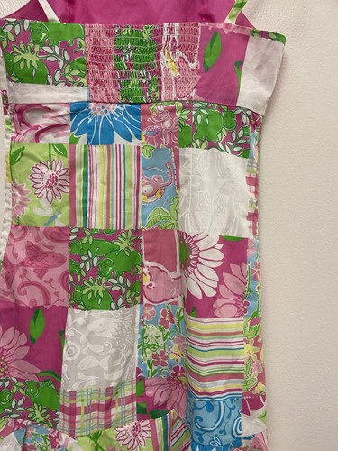VTG Lilly Pulitzer Pink Floral Print Patchworks Spaghetti Straps Dress Size 12 - Picture 6 of 9