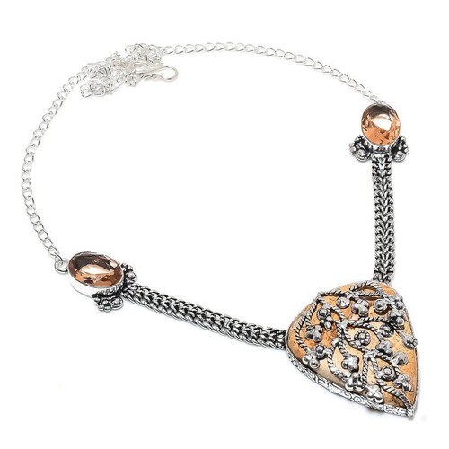 Collier Artisanal Quartz Morganite Plaqué Argent 925 - Superbe, Neuf Avec étiquettes, Promo