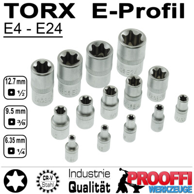 14-tlg TORX Stecknuss E-Profil E4 - E24 Steckschlüssel Satz 1/4 3/8 1/2'' Ratsche