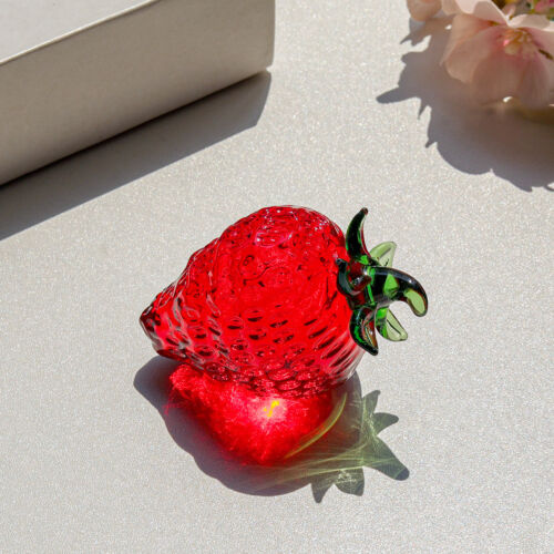 Estatuilla de cristal rojo fresa vidrio coleccionable adorno de fruta decoración de mesa - Imagen 4 de 6