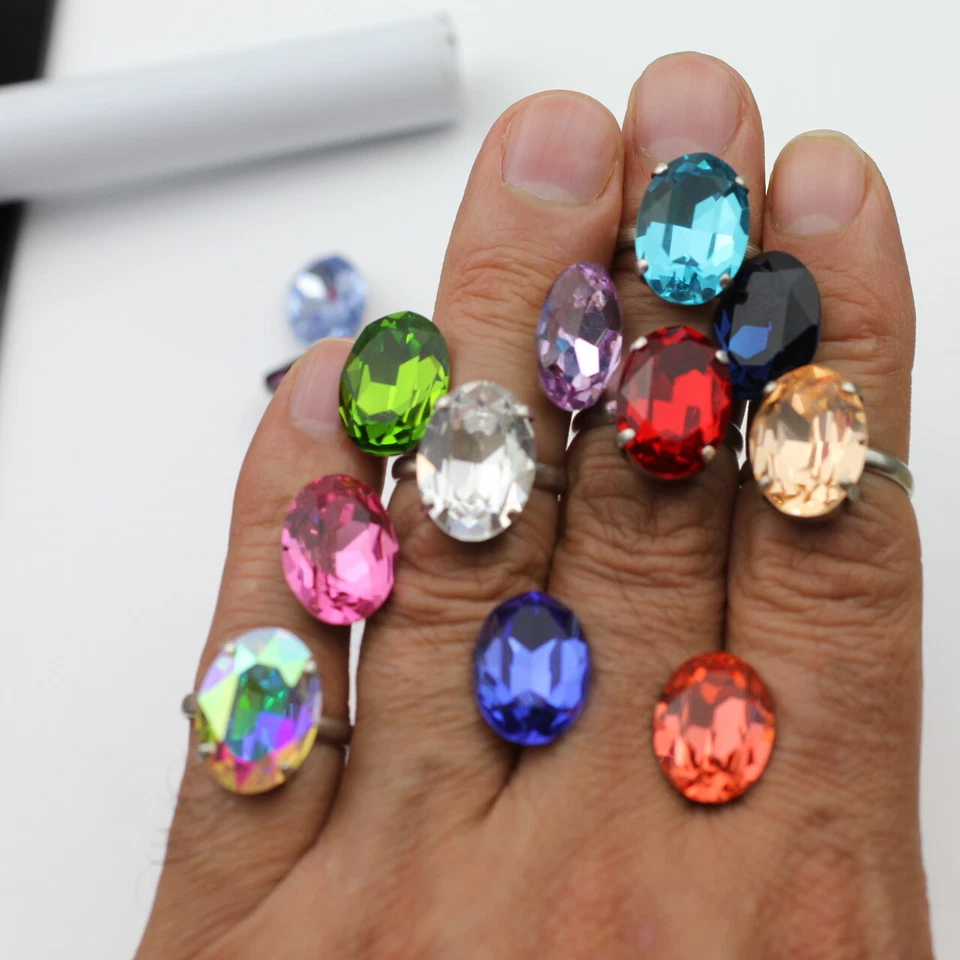 Damenring Fingerrig mit Swarovski-Kristalle Efsa Kristalle Oval Ring18mm glitzer - Bild 3 von 4