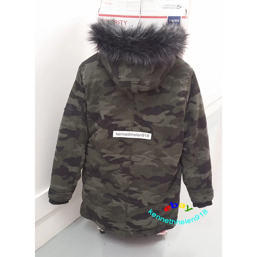 Hollister Teddy Lined Parka Jacket With Faux Fur Hood in Green