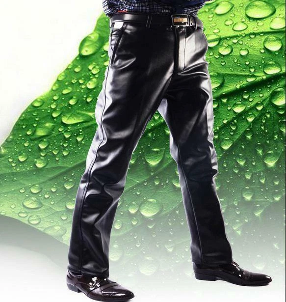 Mens fur lined faux leather pants loose Casual Trousers plus size