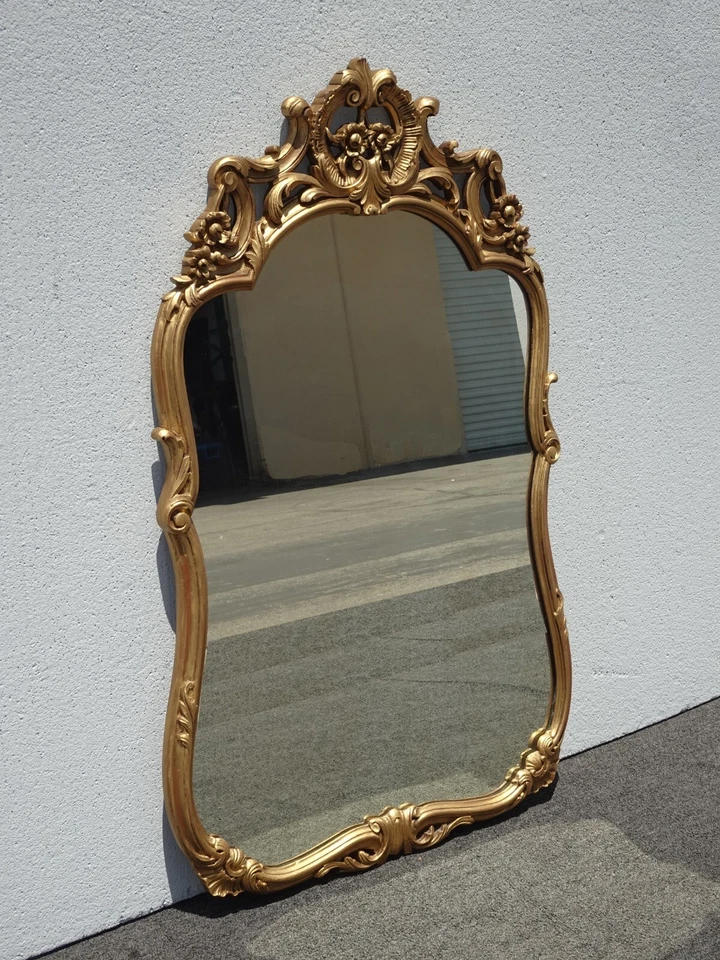 Espejo antiguo francés provincial dorado ornamentado madera maciza Foto 4 de 4