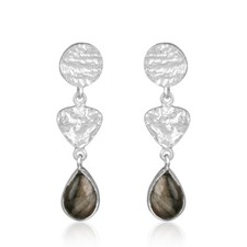 Labradorite Gemstone 925 Fine Silver Texture Design Drop Earrings Jewelry