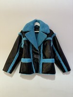 Blue and black faux leather coat