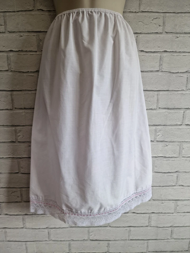Винтажная юбка нижняя юбка бледно-розовый кружевной Midi хлопок эластичный размер 10 12 - Изображение 2 из 4