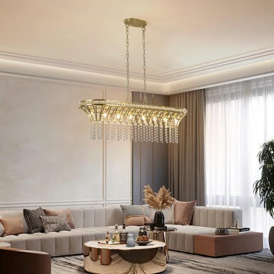 39'' Crystal Linear Rectangle Chandelier with Gold Finish Pendant Light