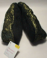 New Xhilaration Womens S/M Faux Fur Lined Gold/Black Metallic Grip Sole Slippers