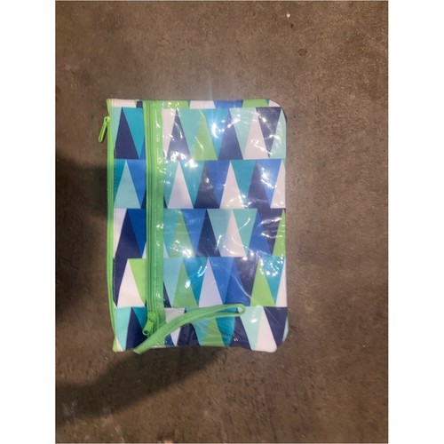 Geometric Triangle Print Cosmetic Pouch in Blue & Green