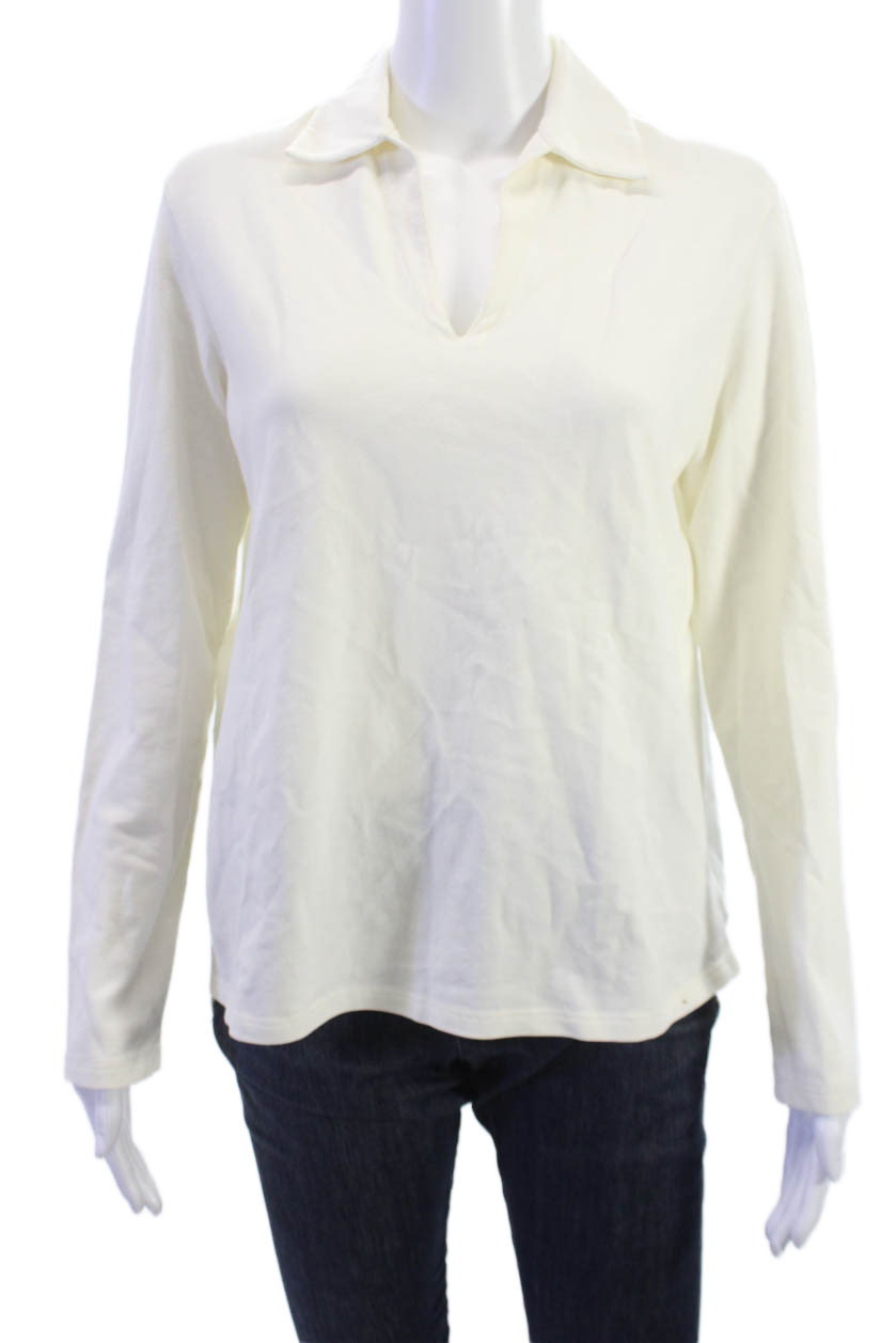 Theory Womens Basic Collared Long Sleeve Top Whit… - image 1