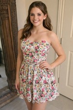 Papaya Strapless Floral dress Corset Lace-Up Back Fit & Flare Cottagecore SZ 10