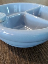 Vintage Ceramic Baby Food Warming Dish, Three Divided Sections, Has Cap Lid