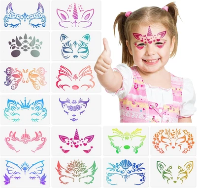 LTMMC 16 PCS Reusable Face Paint Stencils for Kids, Body Paint Templates, Tattoo Stenc