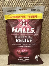 Halls ECONOMY PACK Black Cherry Cough & Throat Relief  SUGAR FREE 70 Cough Drops