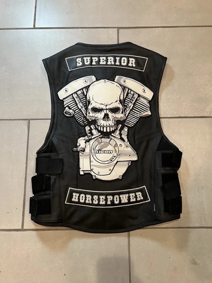 Chaleco Regulador Moto Icon D30 con Potencia Superior Caballo Bordado S/M Foto 3 de 4