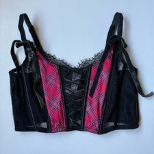 Victoria's Secret Dream Angels Plaid Lace Corset Bustier Large Goth Grunge Bows