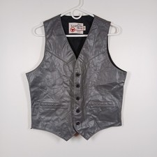 The Leather Shop Vest Men Medium Gray Leather Button Western Biker Vintage