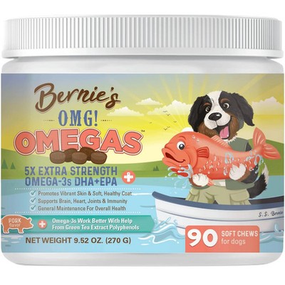 Bernie s OMG Omegas Chews for Dogs - 5X Extra Strength DHA+EPA Fish Oil Healt...