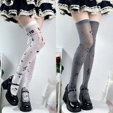 Music Notes Printed Lolita Long Stockings Sweet Y2k Subculture Over Knee Socks f