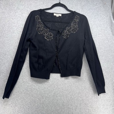 Boutique Forever 21 Womens Cardigan Size S Black Geometric Long Sleeves Hook/Eye